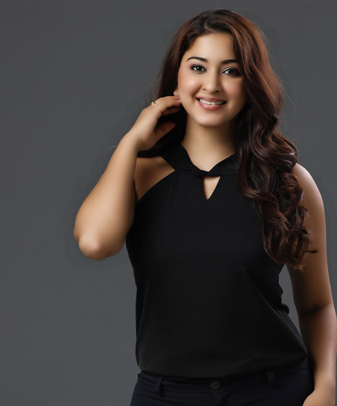 Halter Neck Solid Chiffon Top