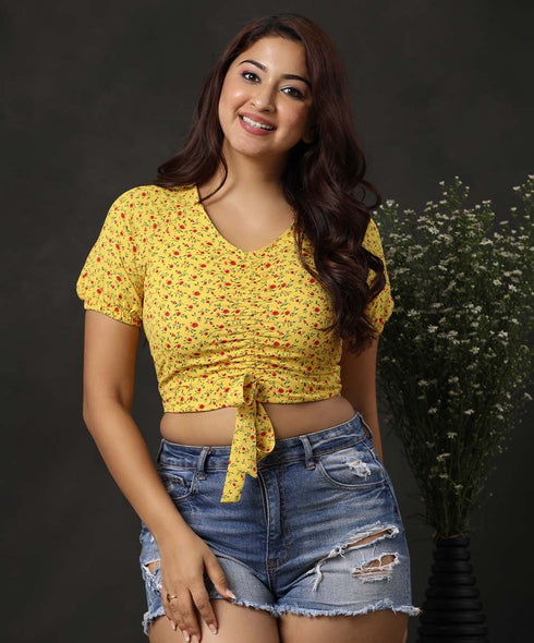 Front Gathered Vneck Printed Top