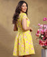 Waistless Short Sleeve Printed Yellow Dress