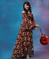 High Low Printed Sleeve Flared Maxi