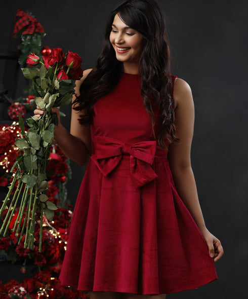 Front Bow Mini Christmas Dress