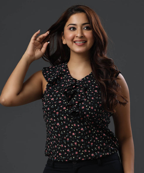 Front Frilled Sleeveless Formal Top