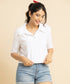 Daily Solid Button Front Crop Tee-White