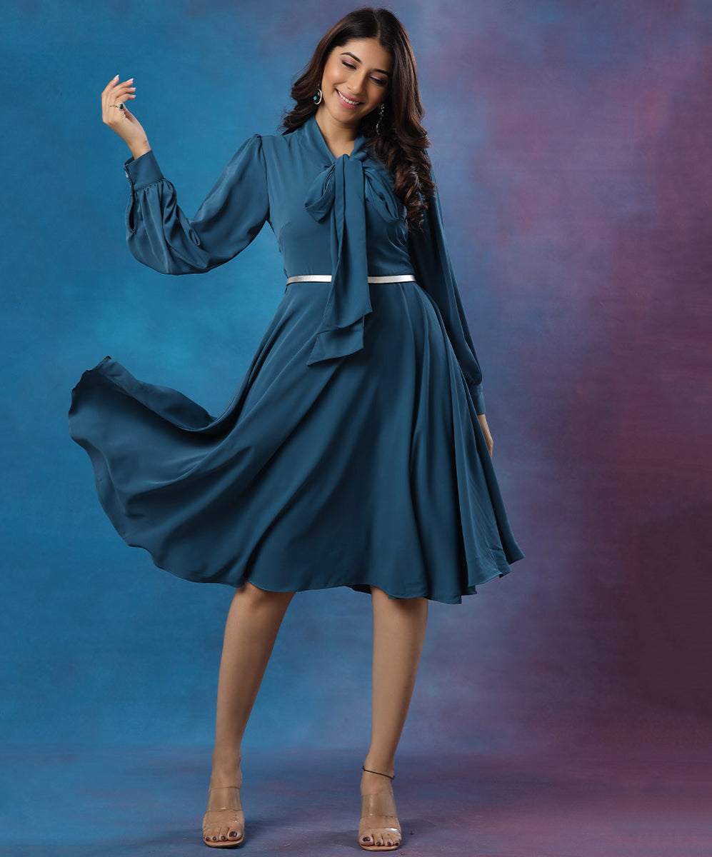 Long Sleeve Puffed Chiffon Festive Dress Zigzag