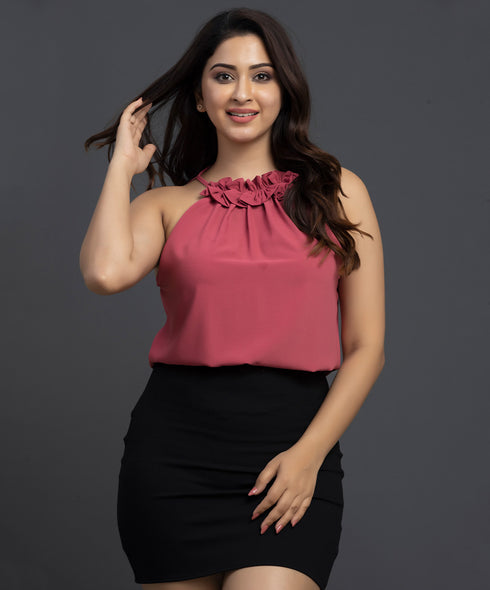 Keyhole Back Halter Top Pink