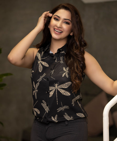 Dragon Fly Sleeveless Classic Collared Shirt