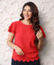 Hem Scalloped Sleeve Flared Red Top