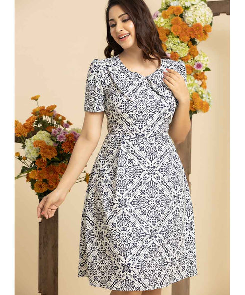 Round Neck Geo Printed Dress