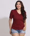 Elegant Short Puff Sleeve Maroon T-Shirt
