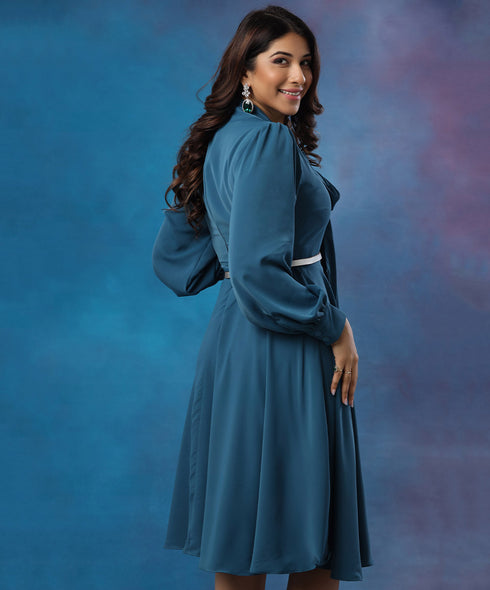 Long Sleeve Puffed Chiffon Festive Dress