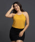 Frenchy Scallop Edge Halter Top-Mustard