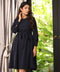 Long Sleeve Gathered Navy Dress