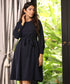 Long Sleeve Gathered Navy Dress