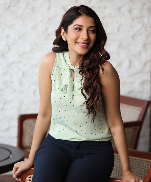 Polka Dot Printed Sleeveless Tie Top