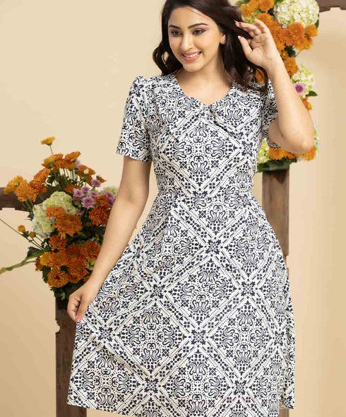 Round Neck Geo Printed Dress