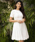 Scalloped Hem White Linen Dress