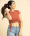 Brown Two Side Gathered Crop Tshirt