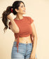 Brown Two Side Gathered Crop Tshirt