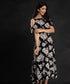Black White Floral Printed Viscose Dress