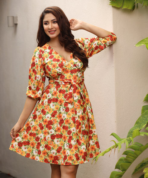 Vneck Half Sleeve Printed Dress