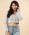 Grey Front Button Rib-Knit Crop Tee