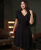 Front Buttoned Puff Sleeve Vneck Dress