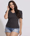 Elegant Short Puff Sleeve Gray T-Shirt