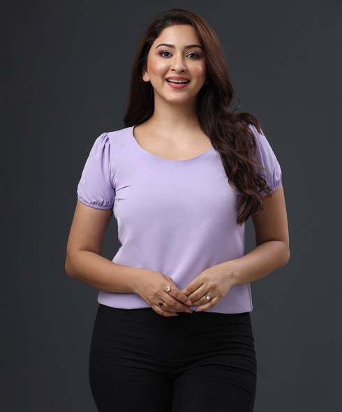 Sweetheart Puffed Sleeve Chiffon Purple Top
