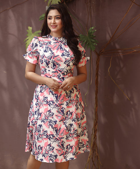 Sleeve Detailed Floral Dress