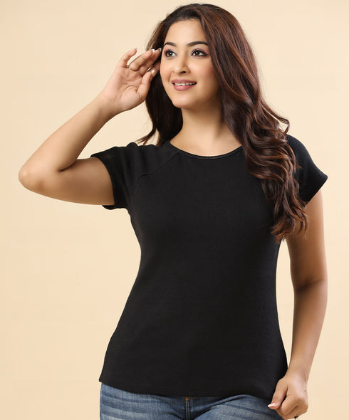 Black Fitted For Flaunting Knit Top