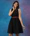 Front Open Pleated Black Dress