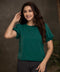 Sleeve Pleated Front Detailed Green Top