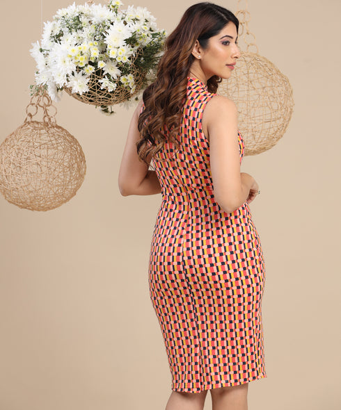 Check And Colourful Bodycon Dress