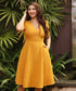 Vneck Side Pockets Elegant Mustard Dress