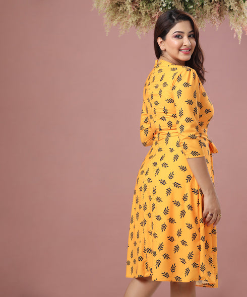 Front Open Half Sleeve Yellow Dress