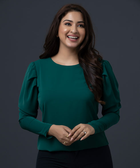 Long Sleeve Detailed Dark Green Top