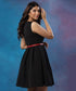 Front Open Pleated Black Dress