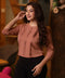 Detailed Pintuck Chiffon Brown Top