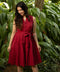Maroon Sleeveless Waist Belt Linen Dress