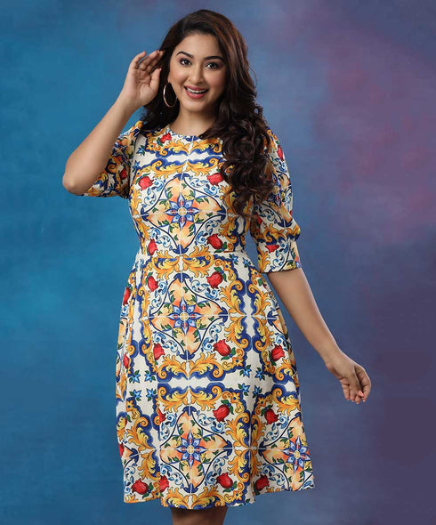Puffed Sleeve Printed Floral Dress