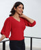 Vneck Balloon Sleeve Red Chiffon Top