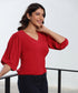 Vneck Balloon Sleeve Red Chiffon Top