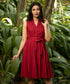 Maroon Sleeveless Waist Belt Linen Dress