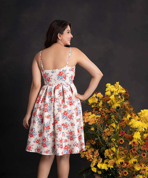 Straps V Neck Printed Floral Dress