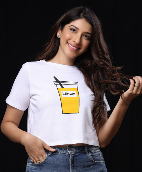 Lemon Drink With-A-Straw Crop T-shirt