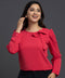Hot Pink Round Neck Sidebow Top