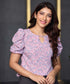 Front Detailed Puffed Sleeve Printed Top