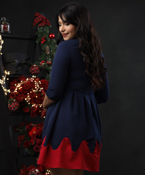 Two Tone Scallop Detailed Mini Dress