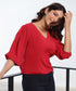 Vneck Balloon Sleeve Red Chiffon Top