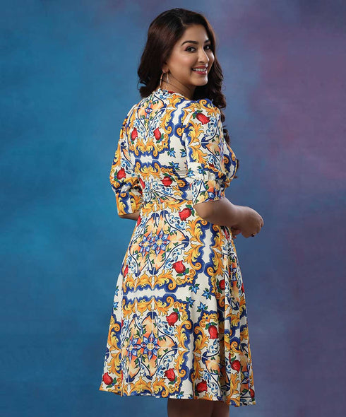 Puffed Sleeve Printed Floral Dress